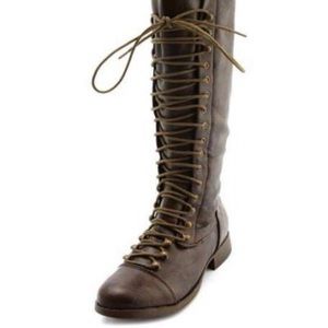 Brown knee high exposed lace (zip up) boots